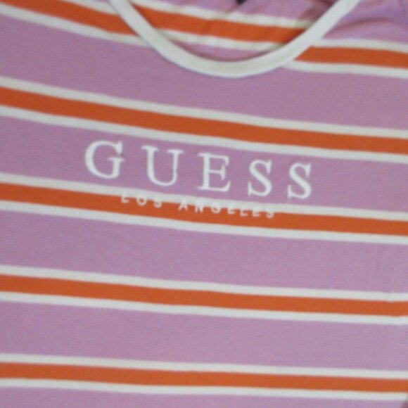 Guess Los Angeles Women's Purple Orange White Striped T-Shirt Size Medium - Picture 2 of 6